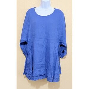 La Fixsun Tunic Top Medium Linen Ruffle Pockets 1/2 Sleeve Lagenlook Lightweight